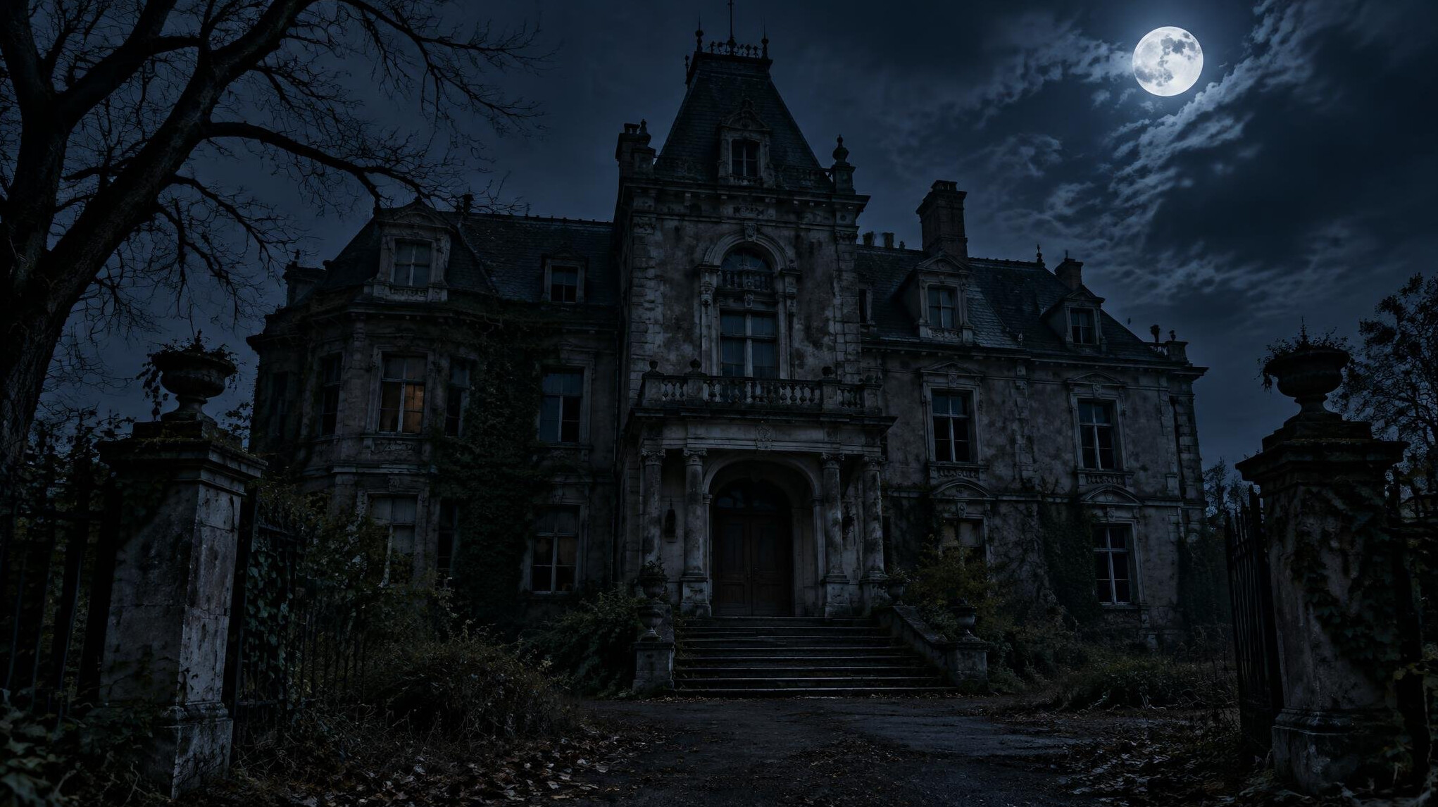 old mansion at night