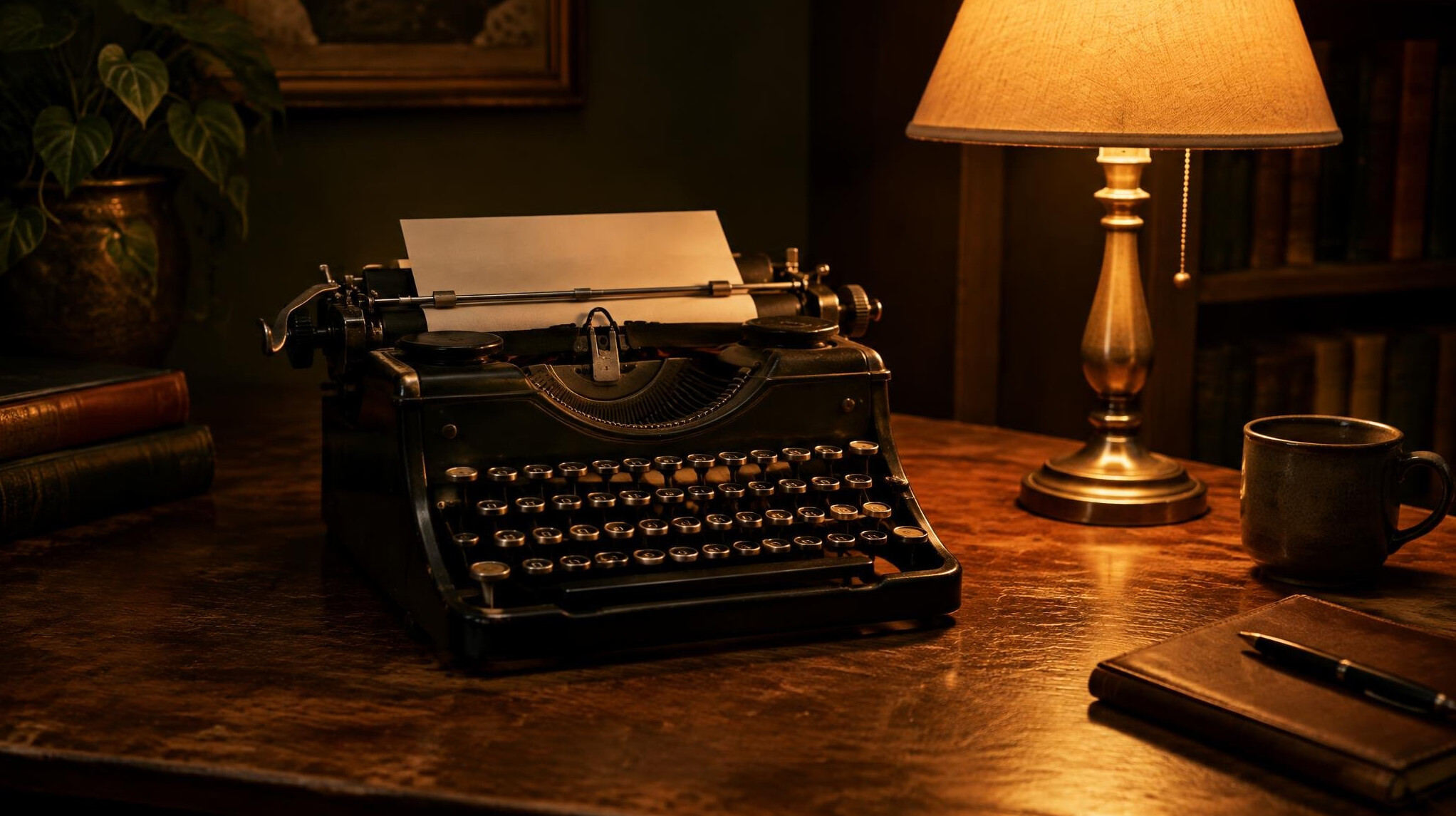 Old typewriter on a wooden table