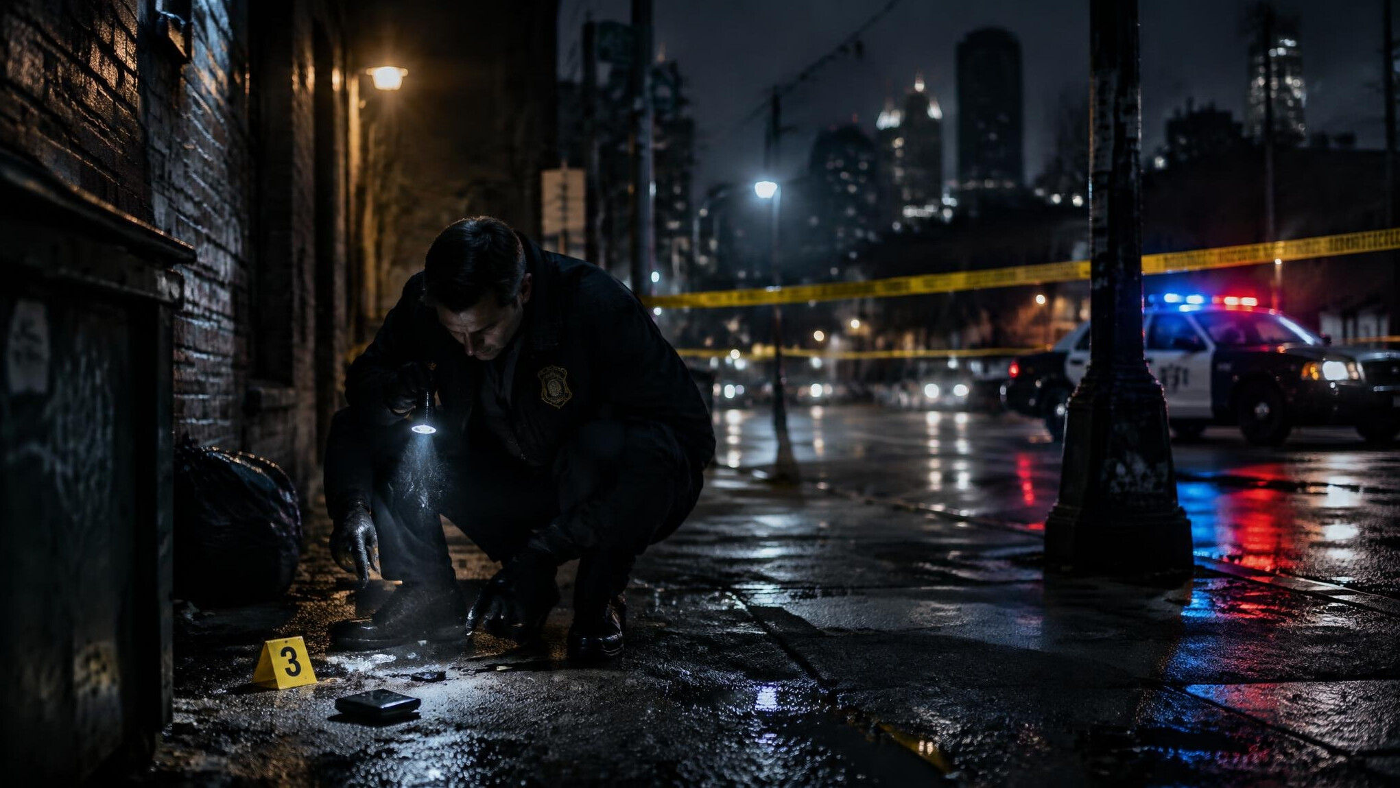 investigating clues in alley