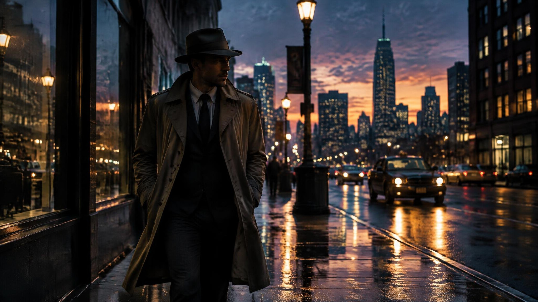 detective walking through city streets