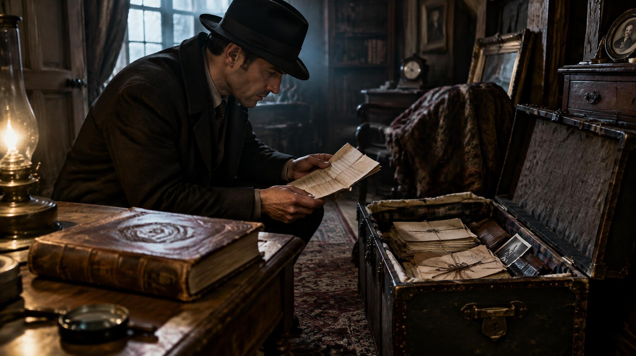 detective investigating old room