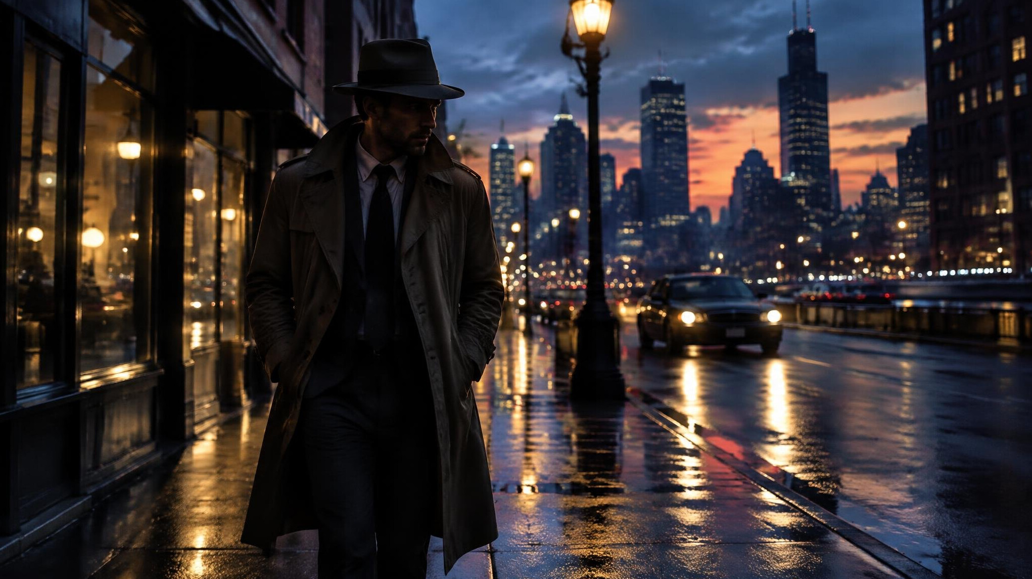 detective walking through city streets