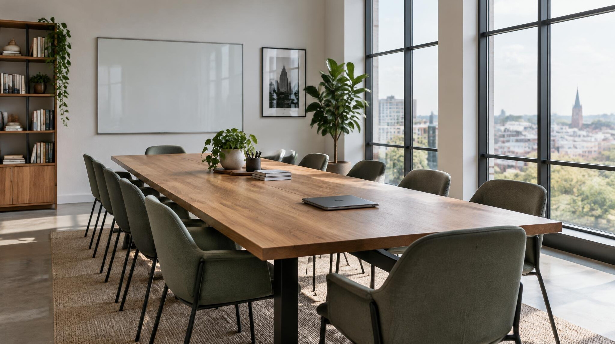 Editorial room with a long table and chairs