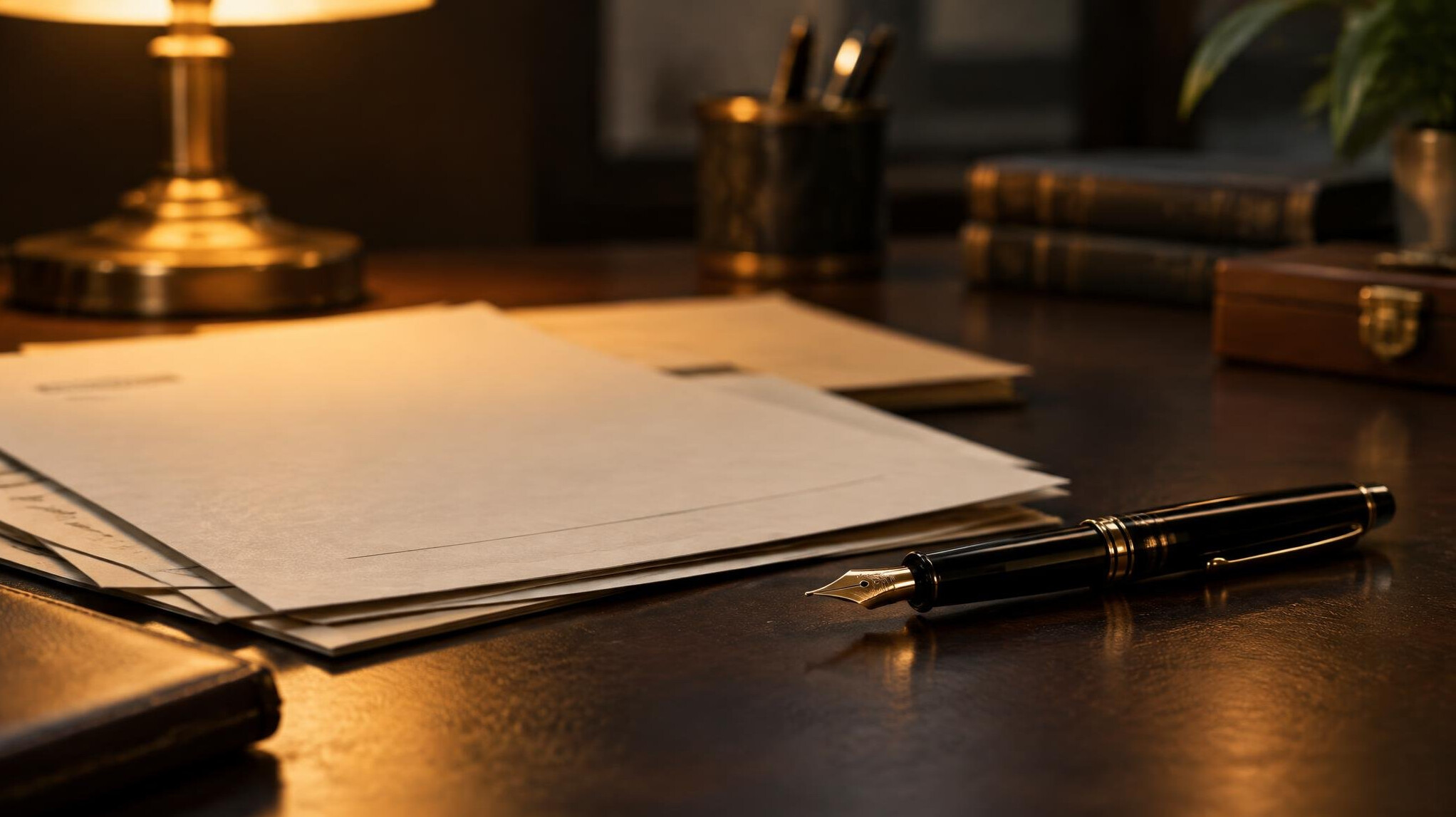 Paper documents and a pen on a desk